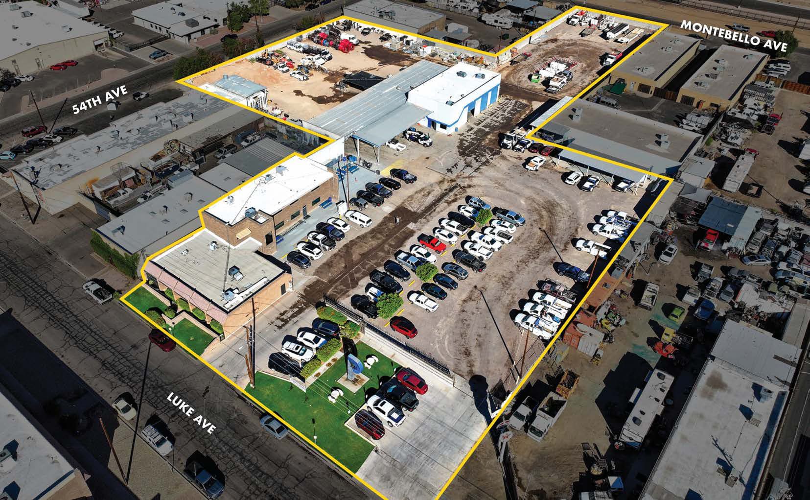 Aerial view of industrial property at 5340 W Luke Ave in Glendale, Arizona showing warehouse building, access points, and surrounding site area.
