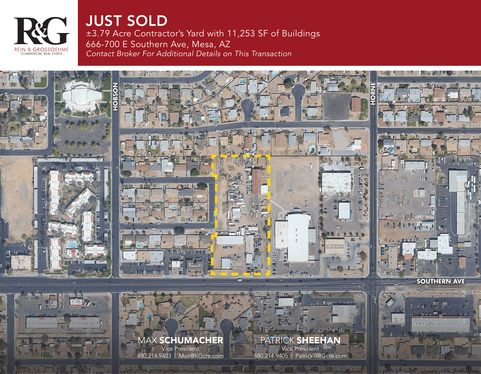 Aerial view of industrial property at 666-700 E Southern Ave in Mesa, Arizona showing warehouse building, access points, and surrounding site area.